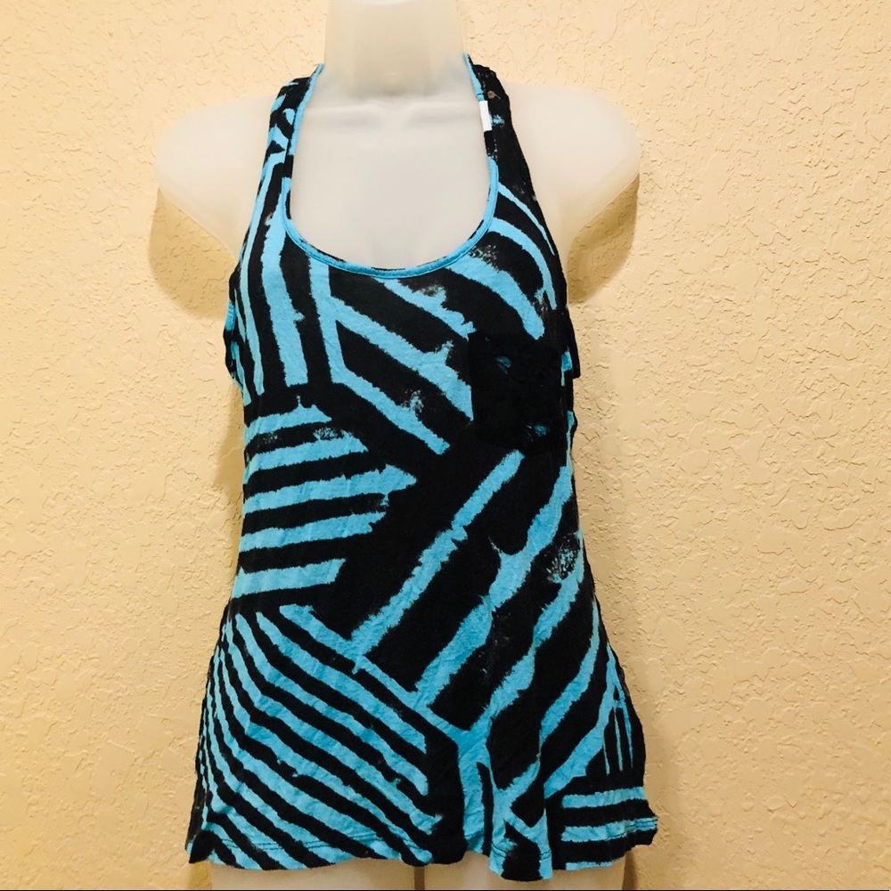 {Iris} Bold blue/black graphic tank with lace back
